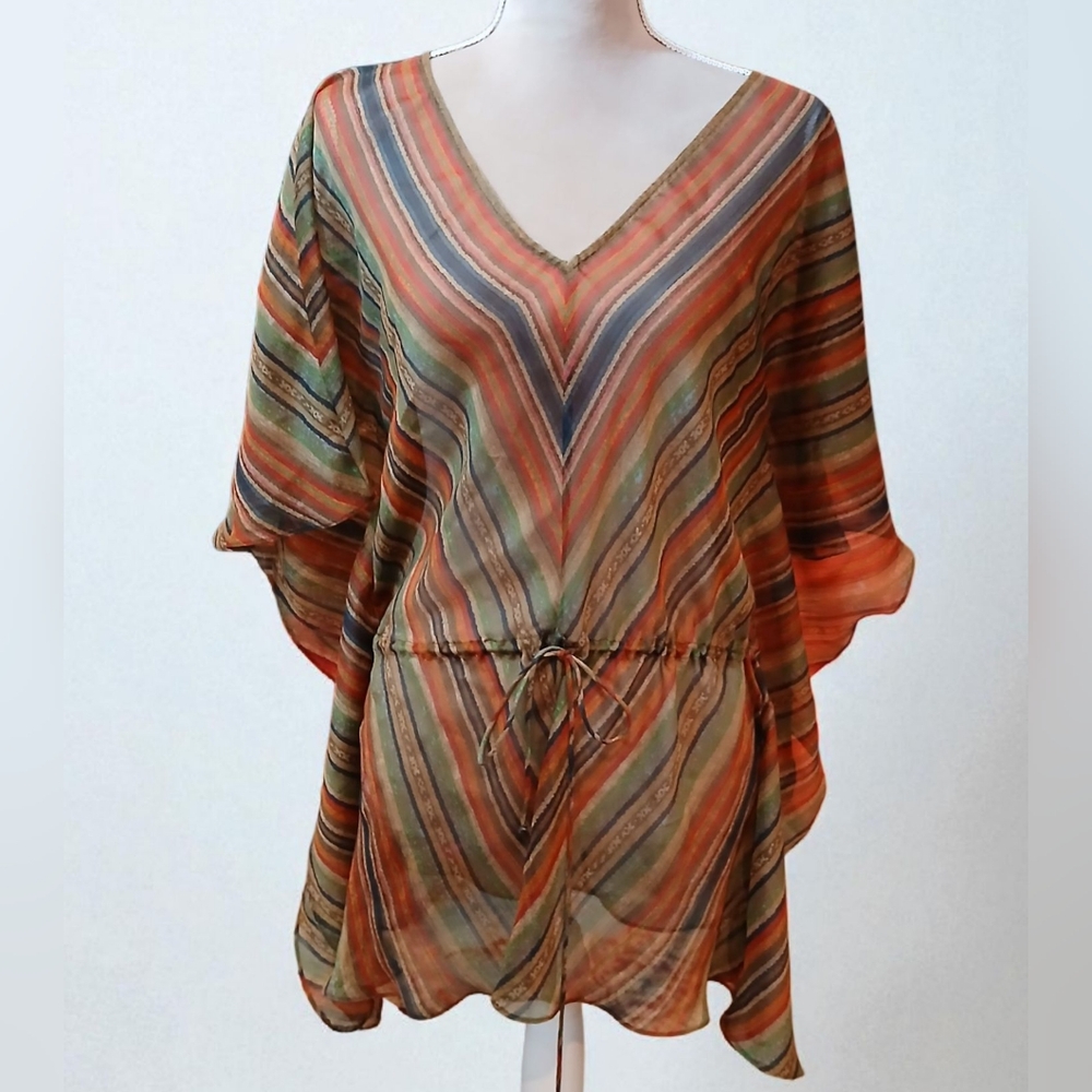 Ralph Lauren Striped Medium Vneck Stripe Flowy Blouse Womans Medium FLAWED
